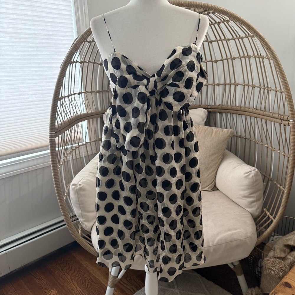 Milly Polka Dot Silk Bow Front Mini Dress‎ Black White Size 0